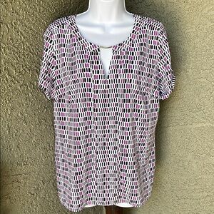 No.205 Worthington Relaxed Blouse in White and Purple size large